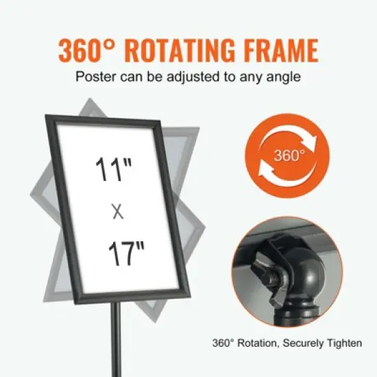 VEVOR Pedestal Sign Holder, 11 x 17 Inch Vertical and Horizontal Adjustable Poster Stand, Heavy-Duty Floor Standing Sign Holder, Black image {2}