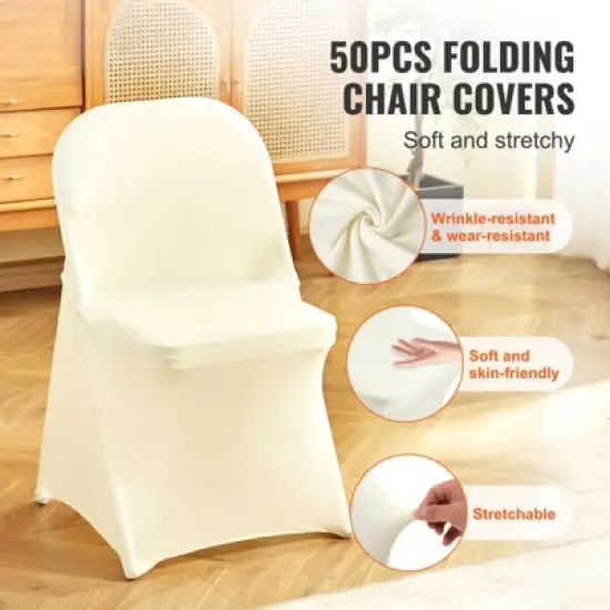 VEVOR Stretch Spandex Folding Chair Covers, Universal Fitted Chair Cover, Removable Washable Protective Slipcovers, (50PCS Ivory White) image {2}