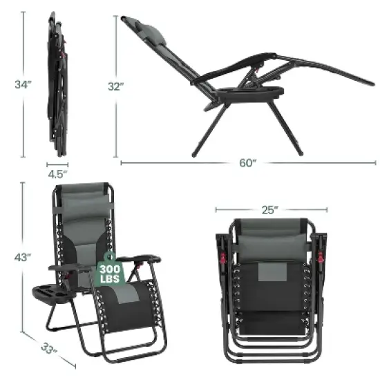 Yaheetech 2pcs 26in Padded Outdoor Zero Gravity Chair image {2}