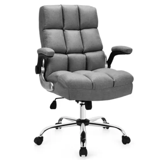 Costway High Back Big & Tall Office Chair Adjustable Swivel w/Flip-up Arm image {11}