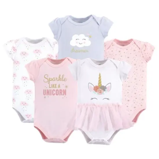 Little Treasure Baby Girl Cotton Bodysuits 5pk, Unicorn image {1}