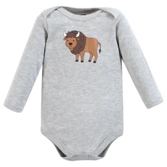 Hudson Baby Infant Boy Cotton Long-Sleeve Bodysuits, Wild Buffalo 3-Pack image {2}