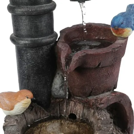 LuxenHome Resin Farmhouse Barrel and Water Pump Outdoor Fountain image {5}