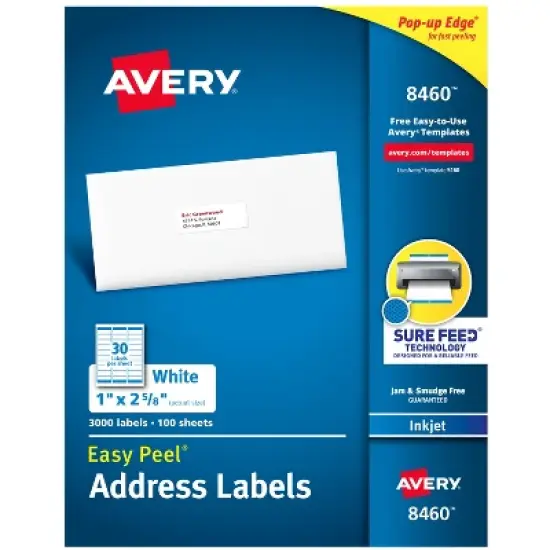 Avery Address Labels, 1" x 2-5/8", White, 3,000 Labels (8460) image {9}