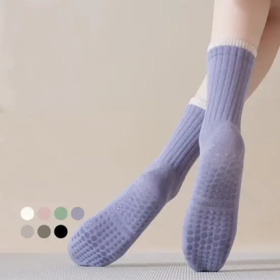 Anna-Kaci Womens Non-Slip Grip Crew Socks 3 Pair Pack Custom Color Combos Soft Ribbed Cotton with 3D Silicone Heel image {1}