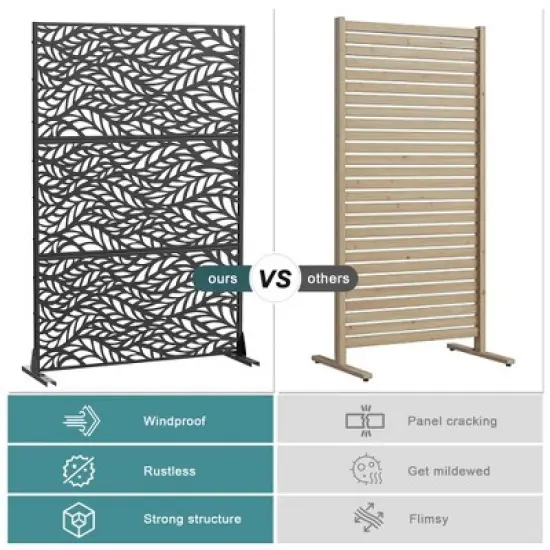 PexFix 72 in. x 47 in. Outdoor Metal Privacy Screen Garden Fence in Leaf Pattern in Black image {6}