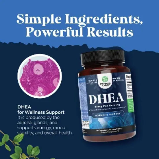 Pure DHEA 25mg for Women & Men, DHEA Supplement for Mood Energy & Immune Support, Hormone Balance Supplement, Nature's Craft, 60ct image {3}