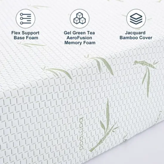 Resenkos Twin Size Memory Foam Mattress in a Box, 2" Gel Green Tea AeroFusion Memory Foam, 6" Flex Support Base Foam, Soft Touch, Dreamer 8", image {4}