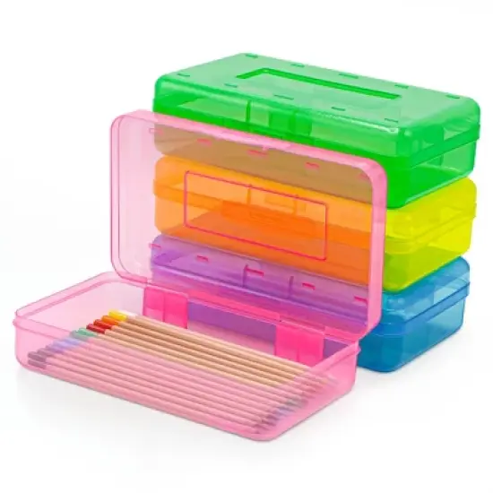 4E's Novelty 4 Pack Large Pencil Case Boxes, Pencil Boxes Bulk Classroom, Teacher Containers Box image {7}