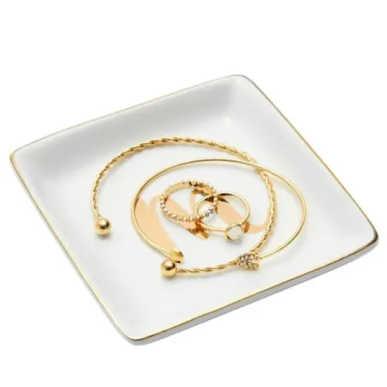 Juvale Monogrammed Letter M Ring Tray for Gifts, Personalized Jewelry Dish for Earrings, Necklaces, Bracelets (4x4 in) image {5}