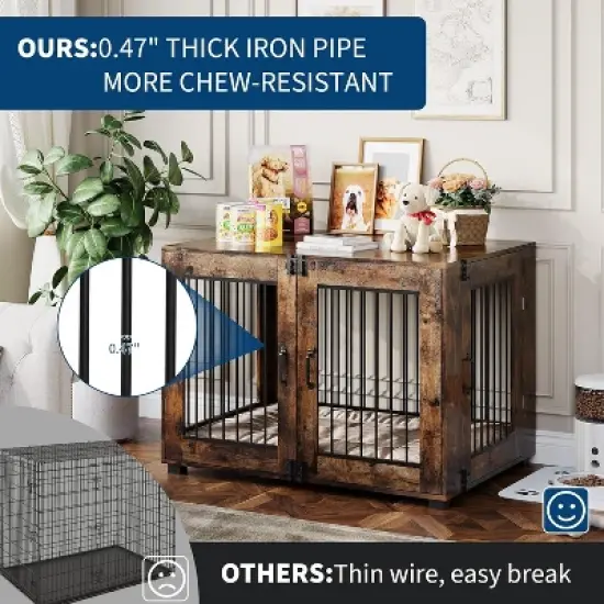 Wooden Dog Crate with Dual Locking Doors, Chew-Resistant Breed Indoor Kennel, Pet Cage End Table image {7}