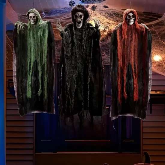 Joyfy 3 Pack Halloween Decoration Hanging Grim Reapers, Halloween Skeleton Flying Ghost D&eacute;cor Prop for Indoor Outdoor Use image {6}