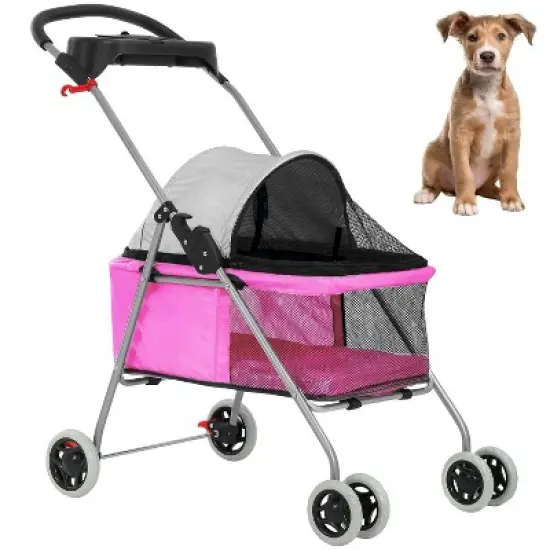 FDW 4 Wheels Pet Stroller Cat Dog Stroller Portable Folding Travel Carrier Strolling Cart Waterproof With Storage Basket Mesh Windows image {10}