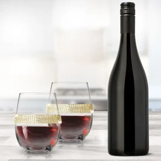 Berkware Classy Stemless Wine Glasses with Diamond Studded Design - 16oz image {1}