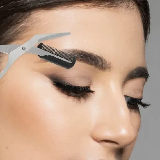 Unique Bargains Portable Stainless Steel Eyebrow Trimmer Scissors with Comb 1 Pc image {2}