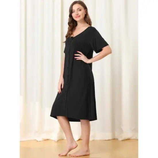 cheibear Womens Modal Nightshirt Soft Button Down Nightgown Short Sleeve Pajama Sleepshirt image {1}