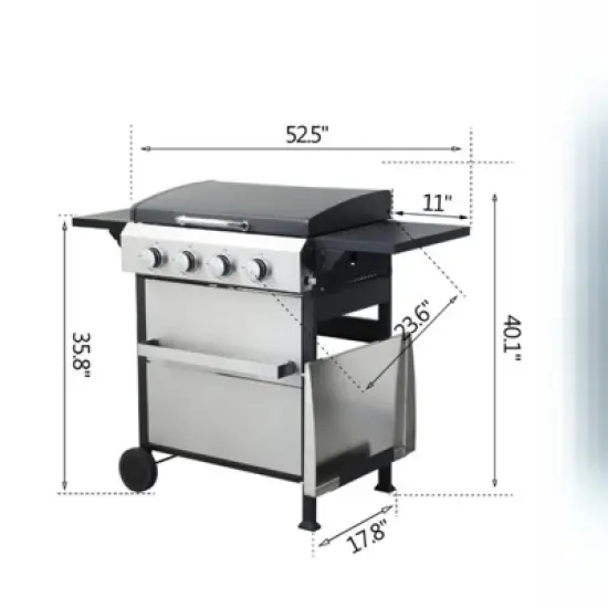 DSVIMOY Outdoor Grill with Cooking Grids, Foldable Side Table, Hanging Basket, Grill for Backyard, Black & Silver, 52.5"*23.6"*40.1" image {2}