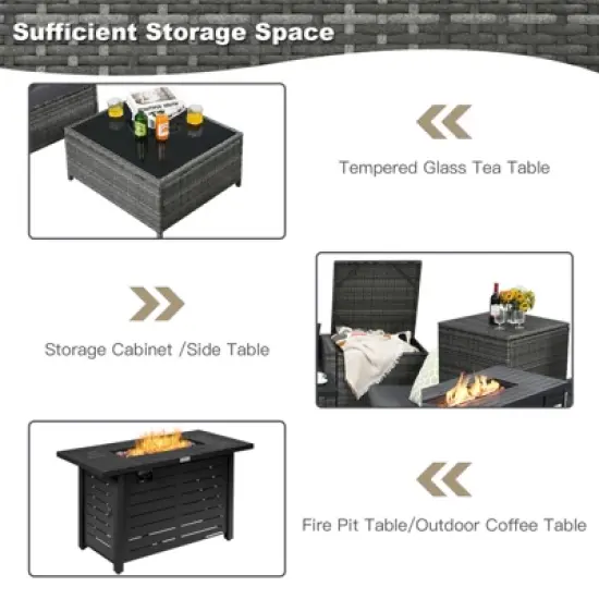 Tangkula 9 PCS Rattan Dinning Set Wicker Sofa w/Propane Gas Fire Pit 60,000 Btu Heater image {6}