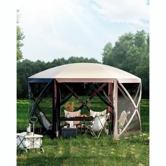 Pop-Up Screen Tent Gazebo, 12 x 12 Ft Camping Canopy Instant Shade, Featuring 6 Removable Privacy Canopy, and Made from 210D Oxford Fabric image {7}