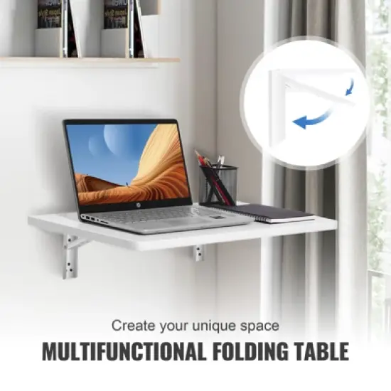 VEVOR Wall Mounted Folding Table, Wall Mount Drop Leaf Tables, Wooden Floating Desk for Dining, Laundry Room, Office, 23.6" x 15.6" Fold Down Desk image {2}