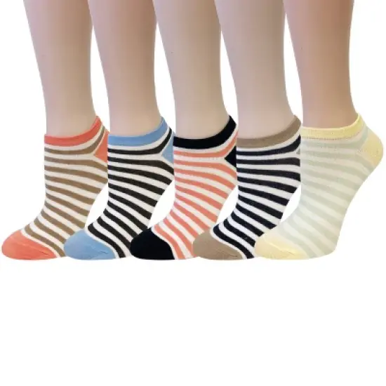 Wrapables Colorful No Show Ankle Socks (Set of 5), Playful Stripes image {6}