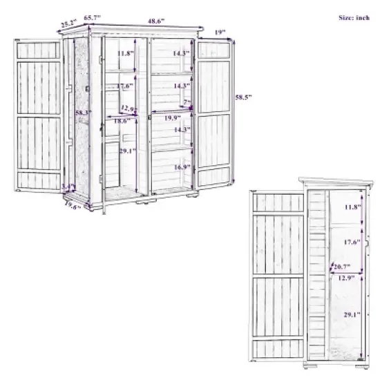 Coolbibila-Wood Storage Shed, Garden Tool Cabinet With Waterproof Roof, Garden Workstation With Four Lockable Doors And Multiple-Tier Shelves image {3}