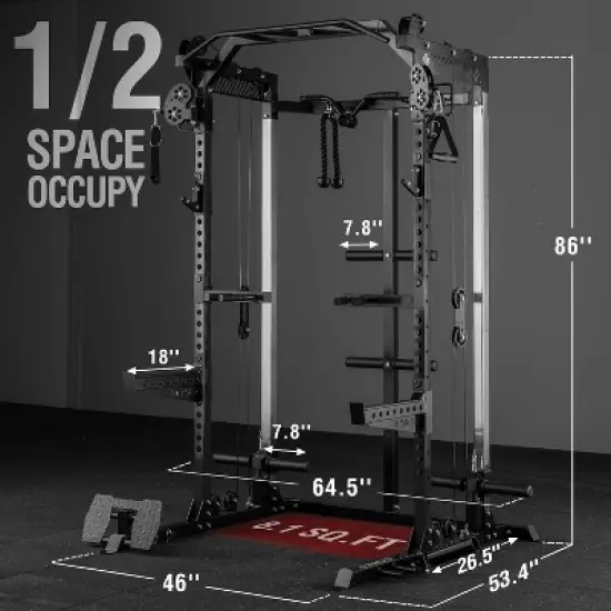 ER KANG Power Cage, 2000LB Squat Rack, Dual Pulley Cable Crossover System, Multi-function Free Weight Home Gym Workout Machine with Attachments image {3}