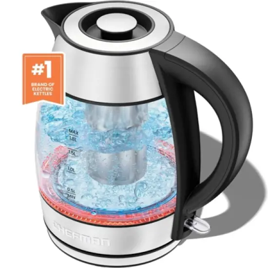 Chefman 1.8L Rapid-Boil Kettle with Keep Warm and Tea Infuser - Stainless Steel: Electric Water Boiler, 1500W, Silver image {9}