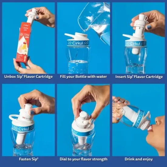 Cirkul Plastic Bottle with Blue Lid and 2 Flavor Cartridges (LifeSip Fruit Punch and FitSip Mixed Berry) - 22oz image {4}