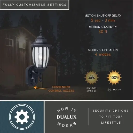 VAXCEL Rogers Park Aluminum 6.25-in. W 1 Light Black Motion Sensor Dusk to Dawn Outdoor Wall Lantern Clear Glass image {3}