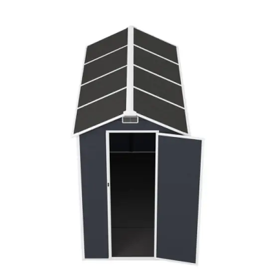 4*8ft resin storage shed, high quality pp material, strong structure, waterproof, rust and UV proof, large storage space,HD window lighting Dark gray image {12}