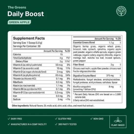 Proper The Greens Daily Boost Dietary Supplement Powder - 6.13oz image {3}