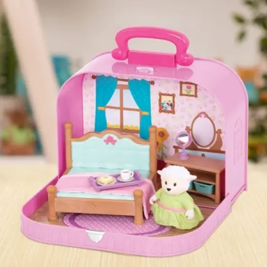 Li'l Woodzeez Toy Furniture Set in Carry Case 13pc - Travel Suitcase Bedroom Playset image {1}
