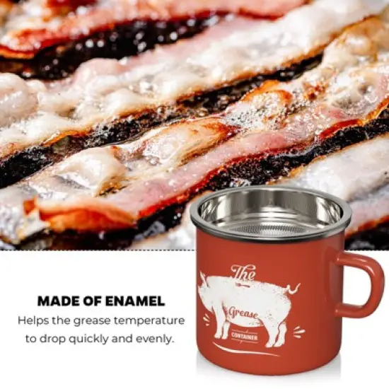 Itopfox Mini Bacon Grease Container With Strainer - Enamel Grease Saver, Farmhouse Bacon Grease Keeper For Kitchen Fat Storage, Dishwasher Safe image {5}