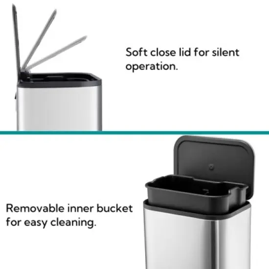 Bathroom Trash Can, Garbage Can, Small Step On Trash Can with Soft Close Lid Foot Pedal & Inner Bucket for Kitchen Home Office image {2}