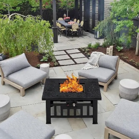 VECELO 30" Square Propane Fire Pit Table Faux-Stone Tabletop 50,000 BTU Gas with Mesh Lid Black image {9}