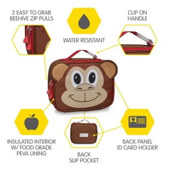 Bixbee Monkey Lunchbox - Kids Lunch Box, Insulated Lunch Bag for Boys and Girls, Lunch Boxes Kids for School, Small Lunch Tote for Toddlers image {3}