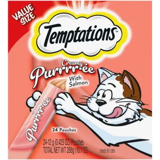Temptations Creamy Puree with Salmon Lickable Squeezable Adult Cat Treats image {9}