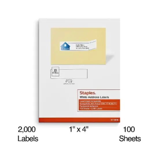 MyOfficeInnovations Laser/Inkjet Address Labels 1" x 4" White 20 Labels/Sheet 479879 image {1}