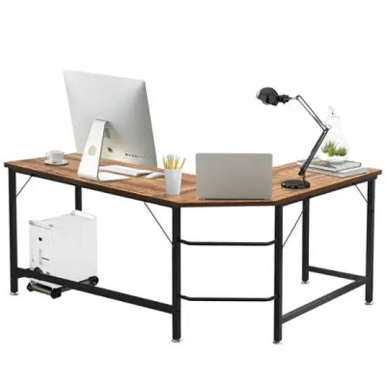 Costway L-Shaped Computer Desk Corner Workstation Study Gaming Table Home Office image {6}