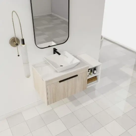 ChicFurnit Bathroom Vanity 42 Inch Modern Design Float Bathroom Vanity With Ceramic Art Sink Door for Bathroom, White, 41.5"*18.9"*23.3" image {4}