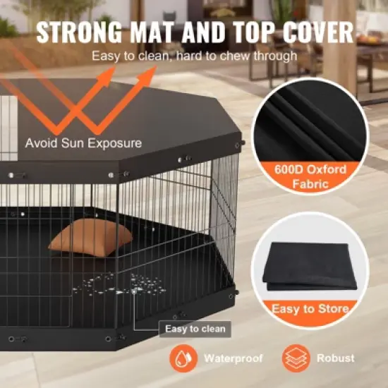 VEVOR Dog Playpen, 8 Panels Foldable Metal Dog Exercise Pen with Top Cover and Bottom Pad, 24" H Pet Fence Puppy Crate Kennel, Indoor Outdoor Dog Pen image {4}