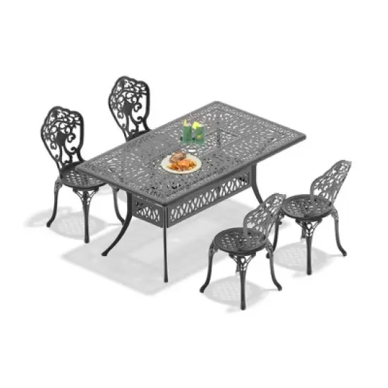 Elegant 5-Piece Cast Aluminum Dining Set - Rectangle Table & Ergonomic Chairs for Garden Patios,All-Weather image {3}