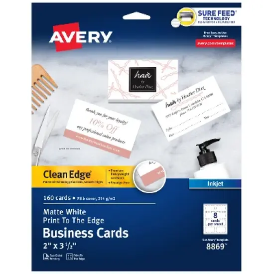 Avery Clean Edge Printable Business Cards with Sure Feed Technology, 2" x 3.5", White, 160 Blank Cards for Inkjet Printers (8869) image {8}