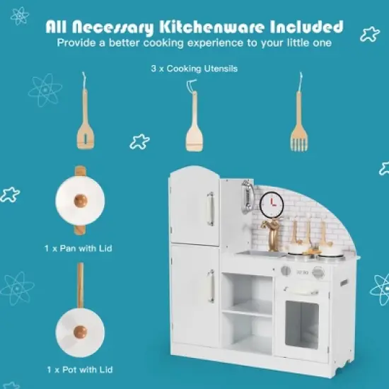 Costway Kids Kitchen Playset Pretend Play Cooking Set w/Vivid Faucet & Telephone image {5}