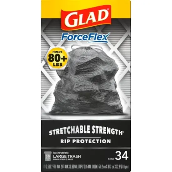 Glad ForceFlex Large Drawstring Black Trash Bags - 30 Gallon - 34ct image {7}