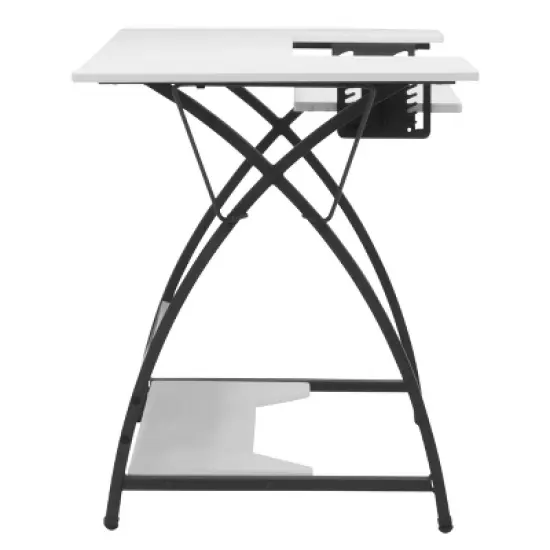 Comet Plus Sewing/Office Table with Fold Down Top, Height Adjustable Platform and Bottom Storage Shelf Black/White - Sew Ready image {7}