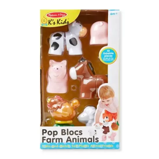 Melissa & Doug Pop Blocs Farm Animals Educational Baby Toy - 10pc: Fine Motor Skills Development Plastic Set image {2}