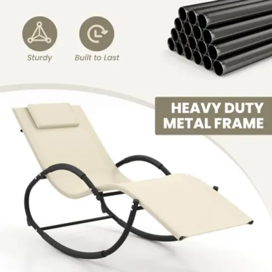 Costway 1/2 PCS Outdoor Rocking Lounge Chair with Removable Headrest Breathable Backrest & Seat Beige image {5}