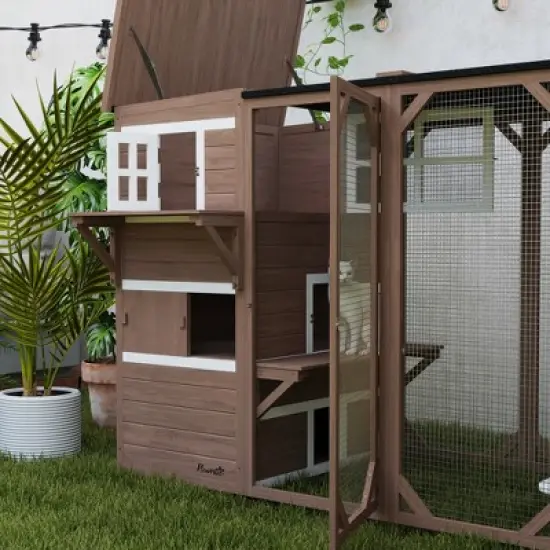 PawHut Large Outside Cat Shelter for 3 Kitties, Multi-Level Design with Big Hiding Areas, Catio Outdoor Cat Enclosure, Cat Condo for Large Cats image {4}